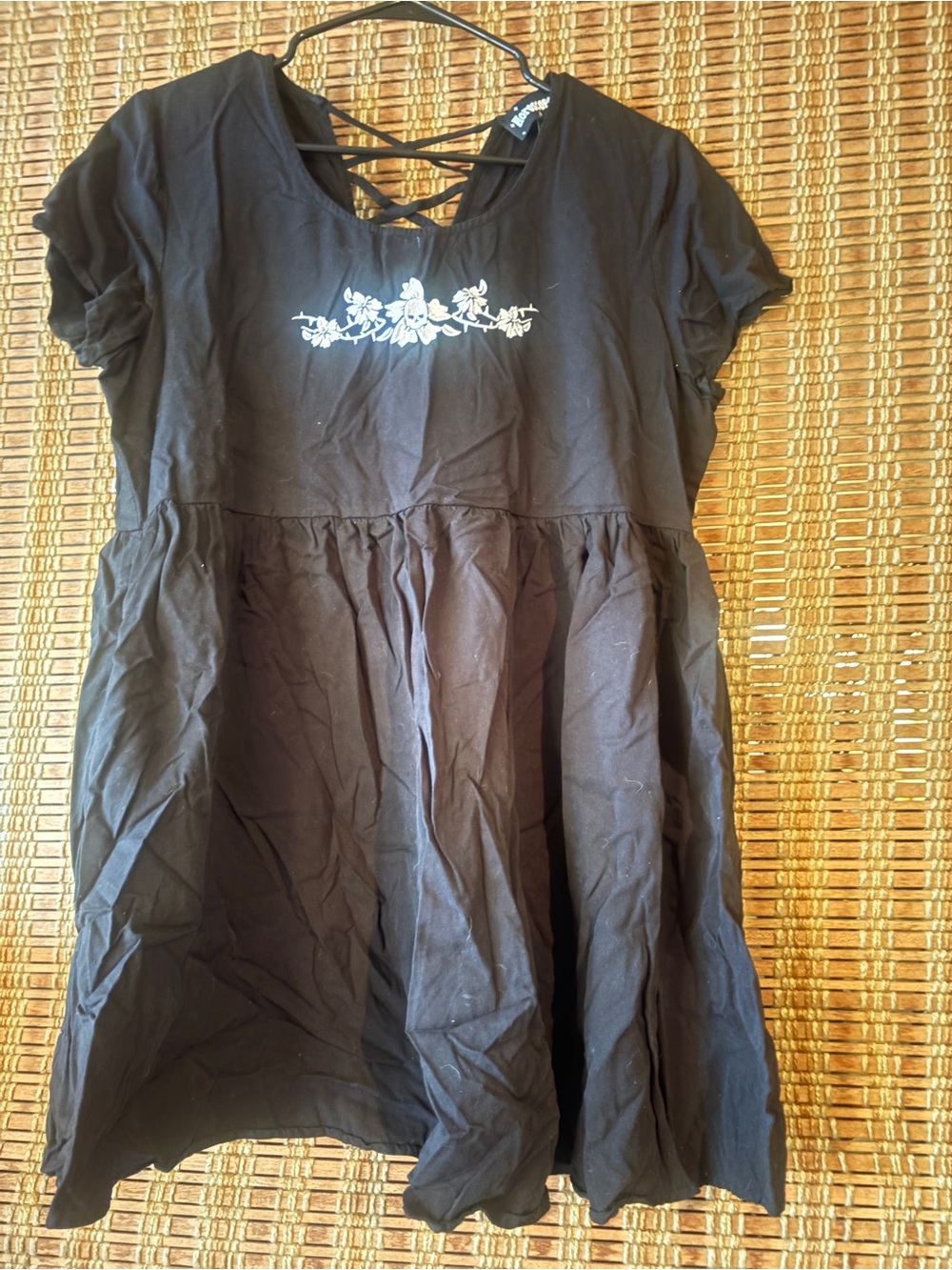 Dolls Kill Black Mini Dress with White Floral Accent